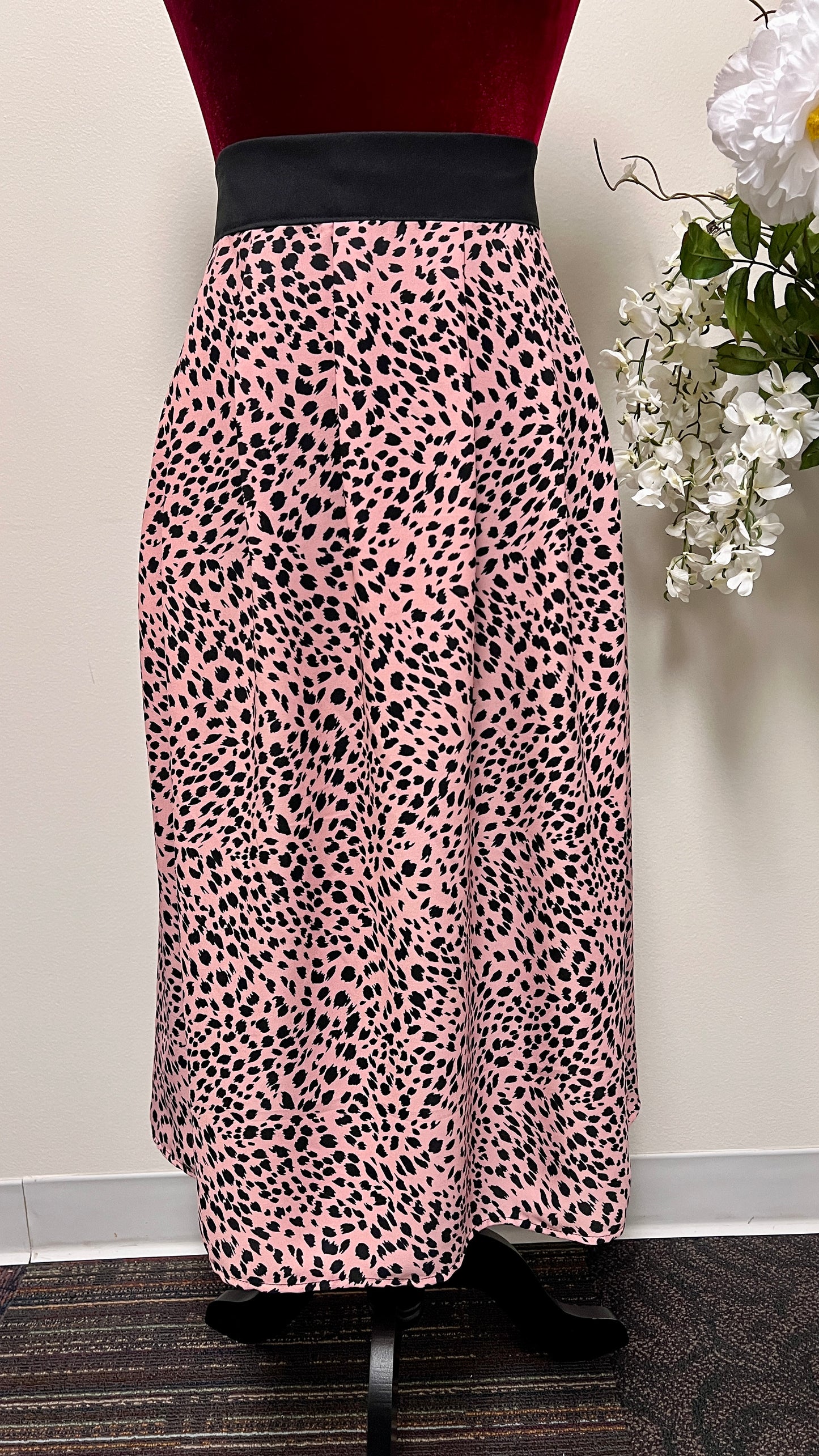 Soft pink leopard print chiffon skirt -Free Shipping