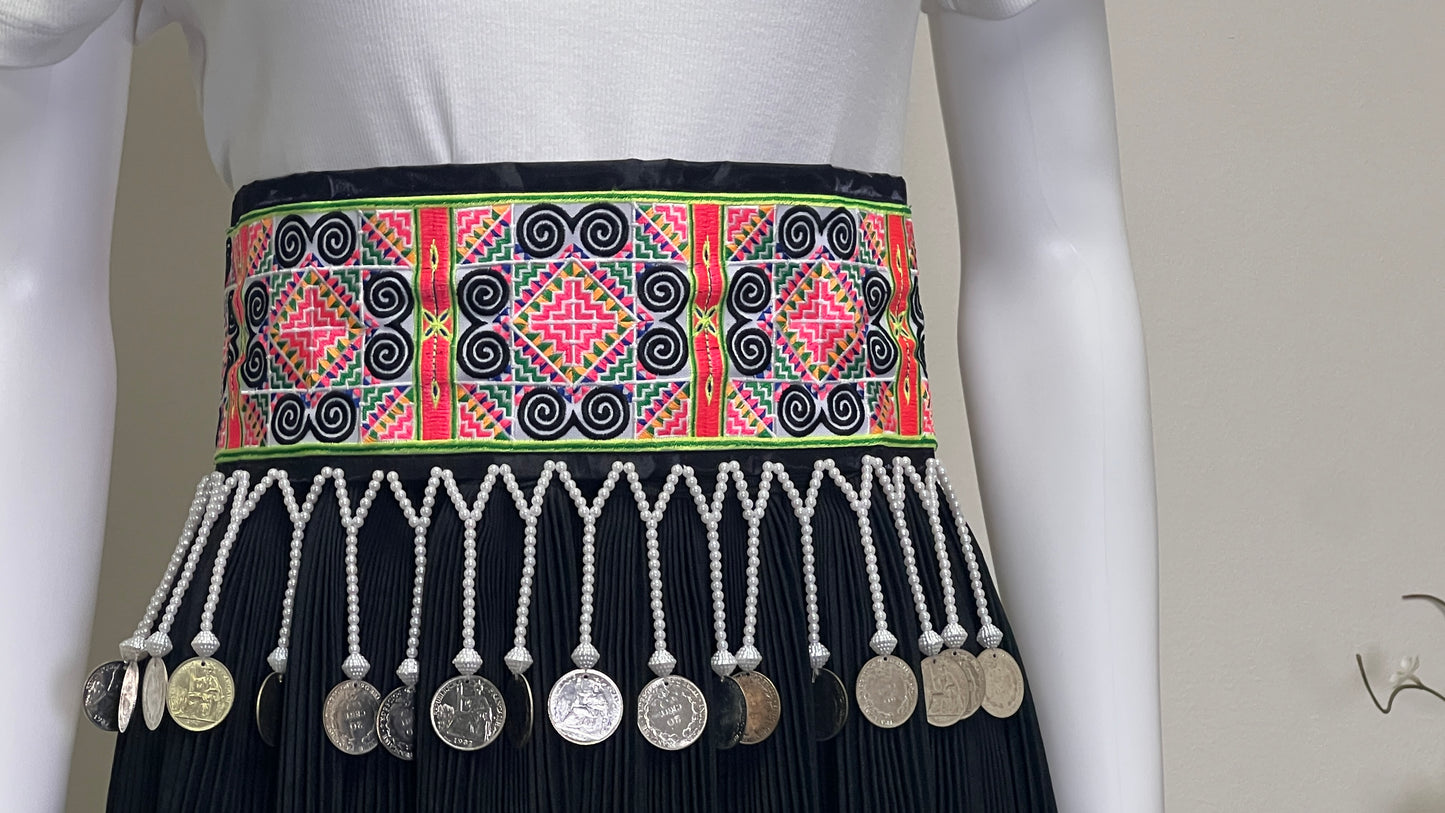 Hmong coin belt 37-inch, black trim