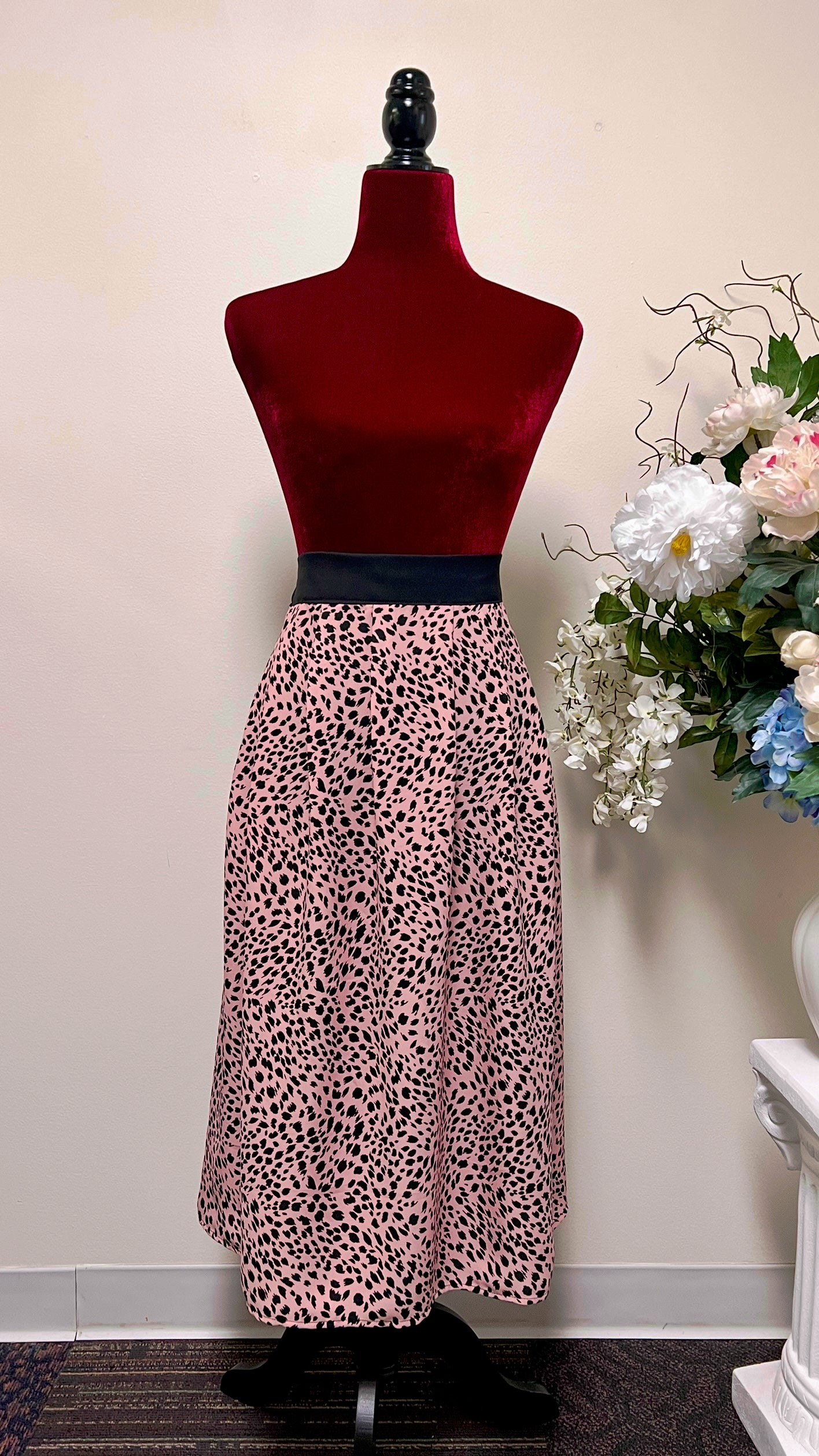 Soft pink leopard print chiffon skirt -Free Shipping